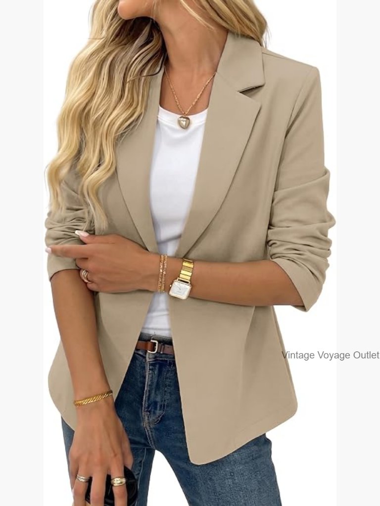 Stretchy Knit Open Front Blazer Business Casual Work Office